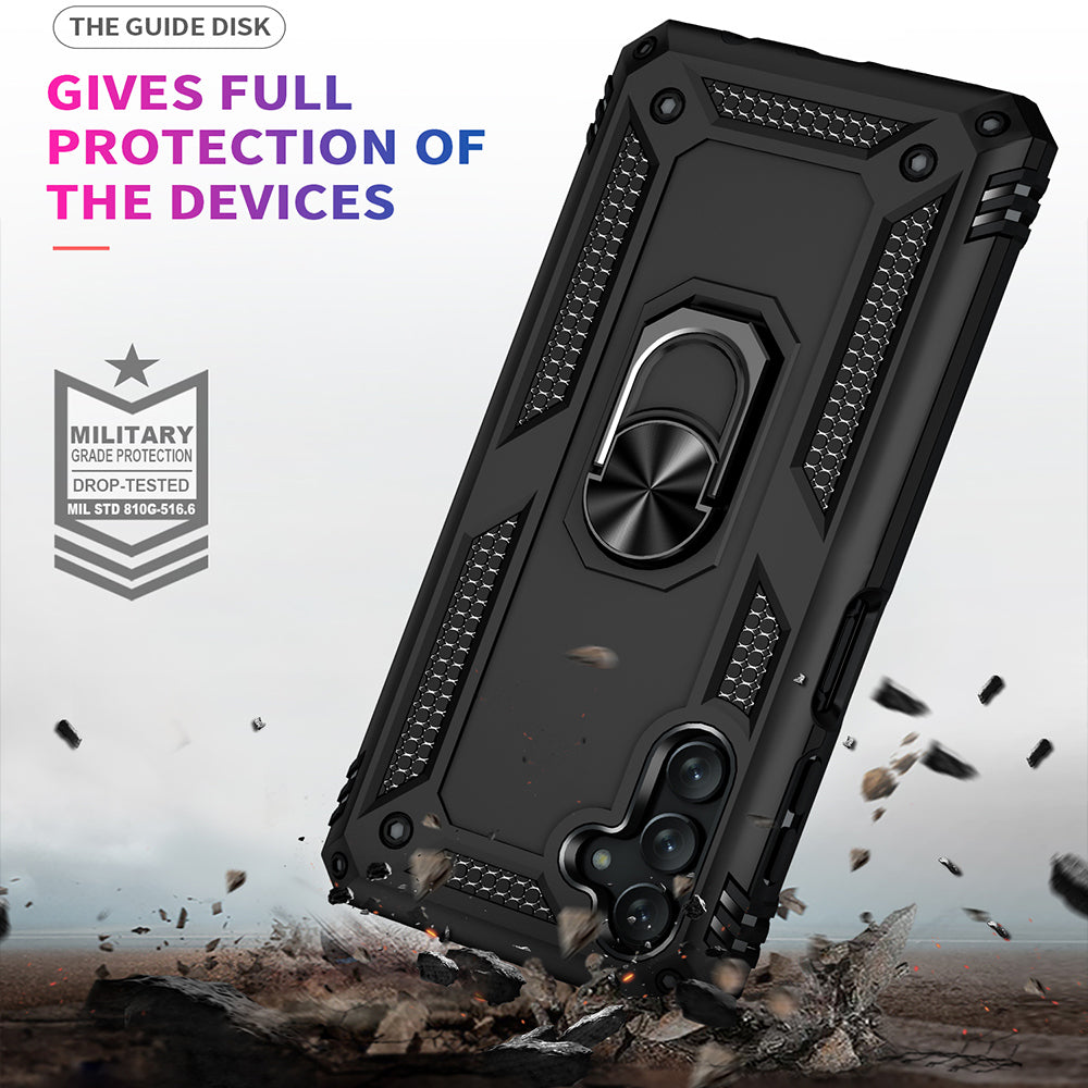 For Samsung Galaxy A13 5G Military Grade Heavy Duty Armor Hybrid with Rotating Metal Ring Kickstand Finger Loop Stand Phone Case Cover