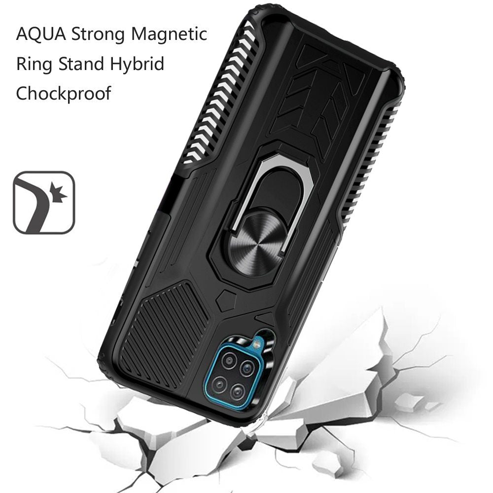 For Samsung Galaxy A12 5G Military Grade Hybrid Heavy Duty 2 in 1 Protective Hard PC and Soft Silicone with Ring Stand Holder Phone Case Cover