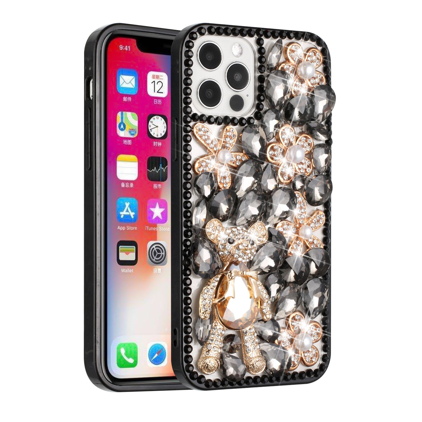 For Apple iPhone 11 (6.1") Bling Clear Crystal 3D Full Diamonds Luxury Sparkle Rhinestone Hybrid Protective Phone Case Cover