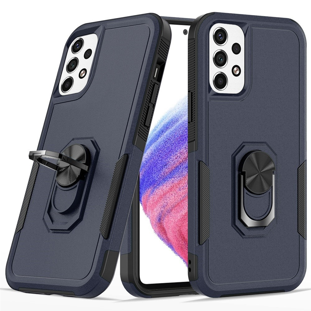 For Samsung Galaxy A53 5G Hybrid Rugged Hard Drop-Proof 3 Layer Protection Military Grade Armor with Metal Ring Stand Phone Case Cover