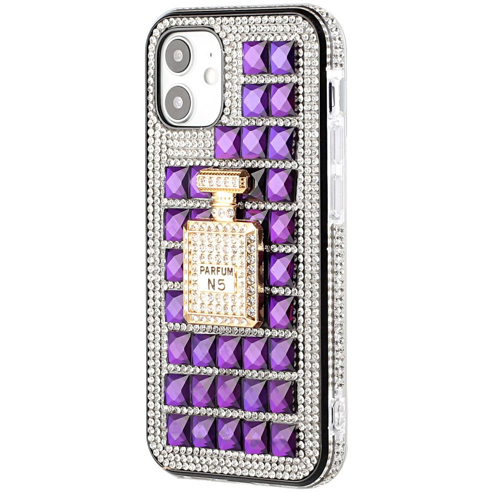 For Apple iPhone 11 (6.1") Fashion Luxury 3D Bling Diamonds Rhinestone Jeweled Ornament Shiny Crystal Hybrid TPU Hard Phone Case Cover