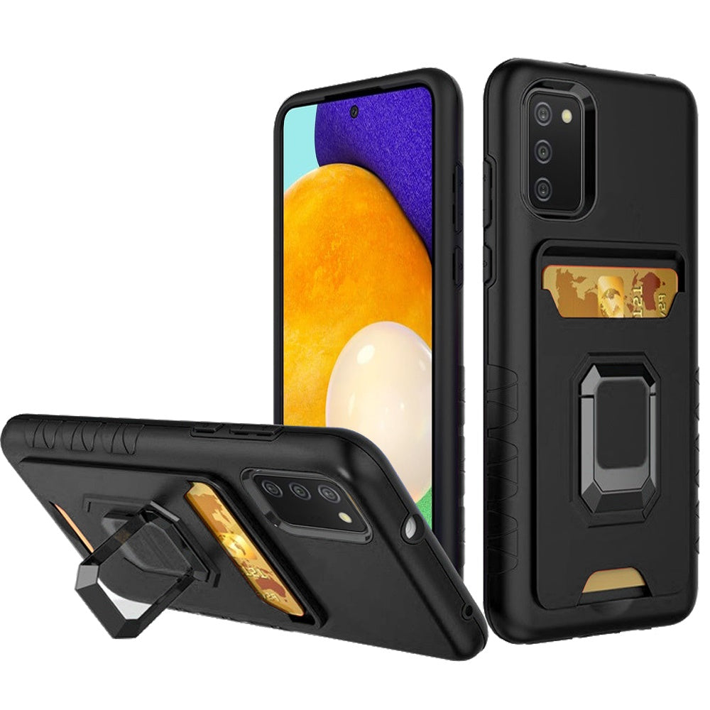 For Samsung Galaxy A03S Wallet Case Designed with Credit Card Slot Holder & Magnetic Stand Kickstand Ring Heavy Duty Hybrid Armor Phone Case Cover