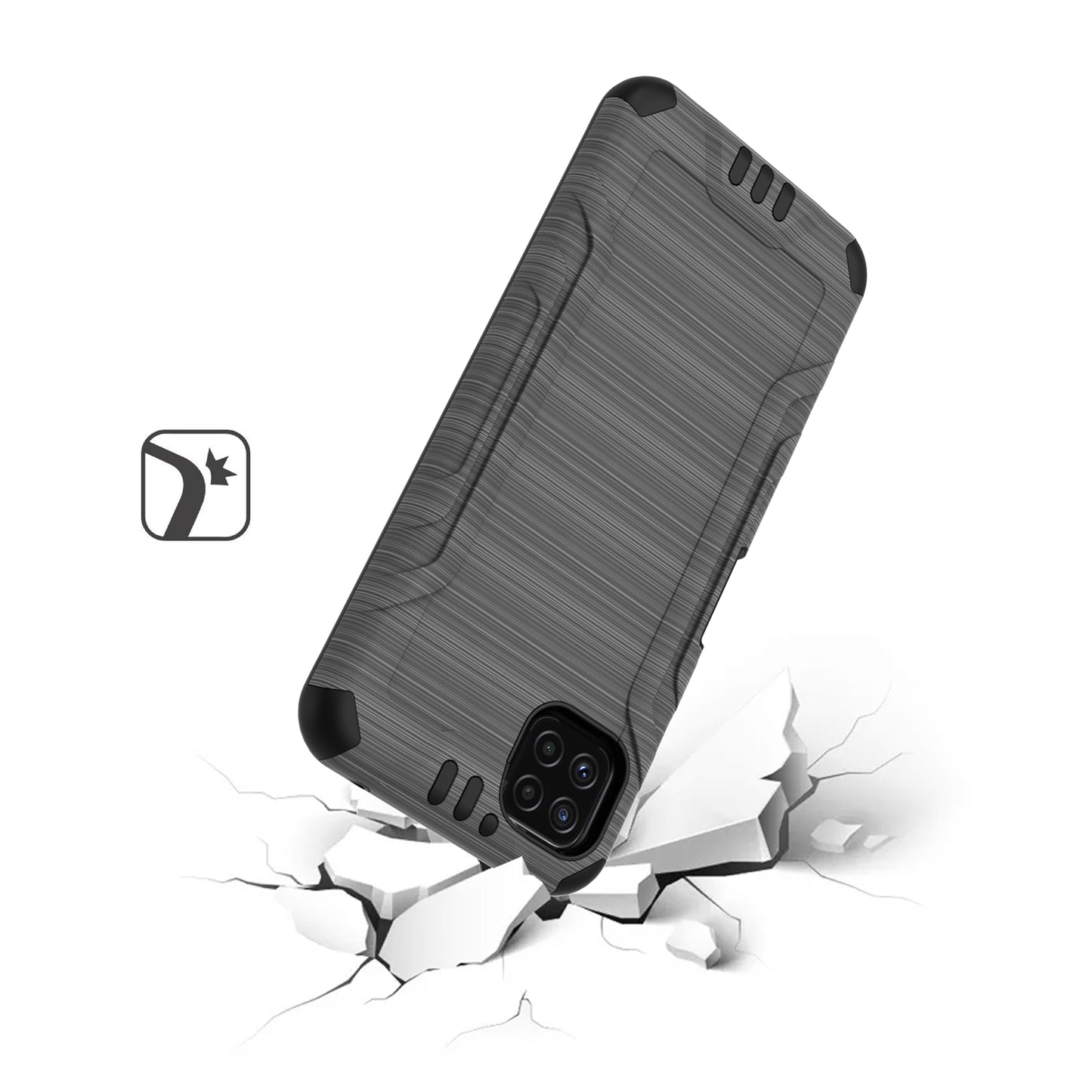 For Samsung Galaxy A22 5G Hybrid Dual Layer Slim Defender Armor Tuff Metallic Brush Texture Finishing Shockproof Hard TPU Rubber Phone Case Cover