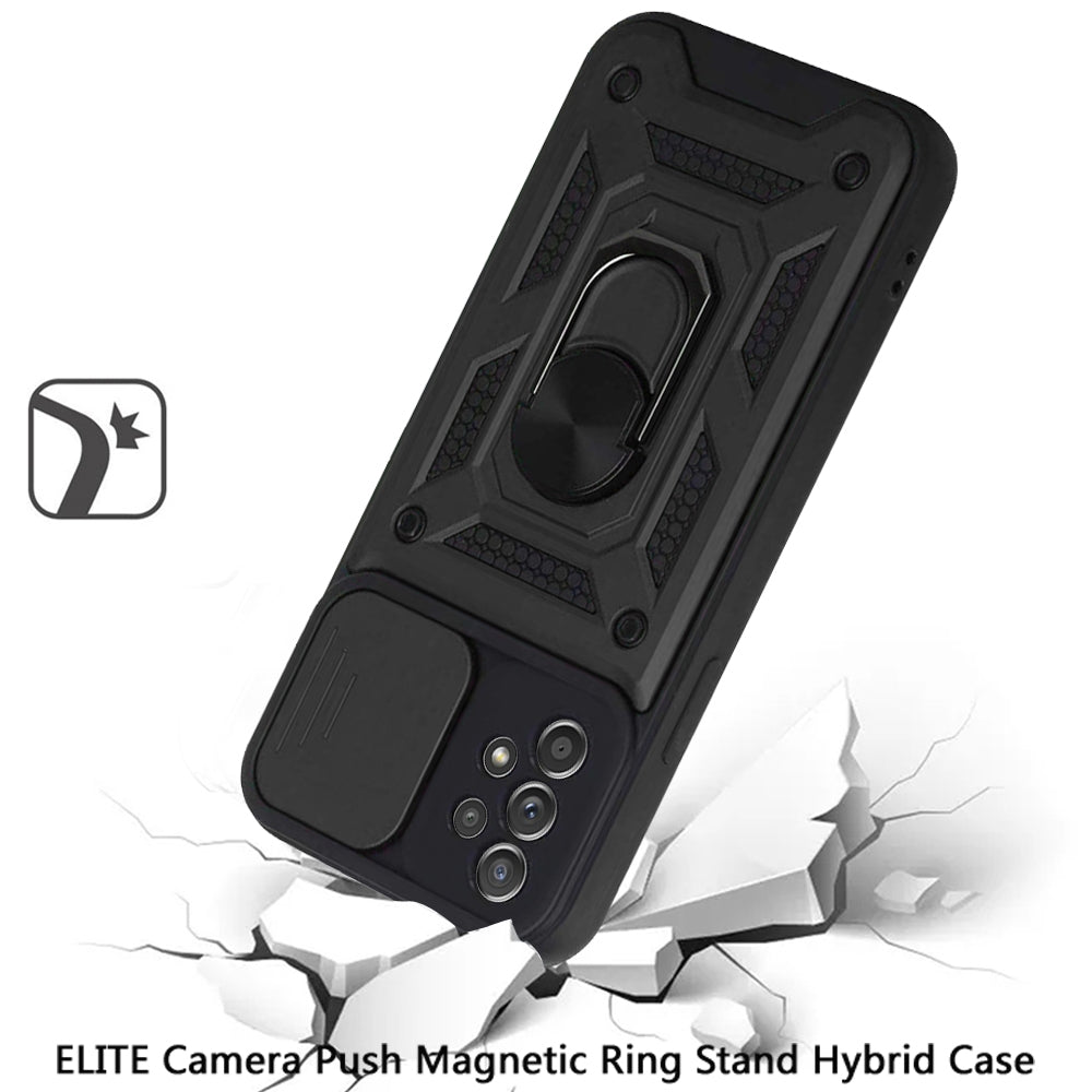For Samsung Galaxy A73 5G Hybrid Cases with Slide Camera Lens Cover and Ring Holder Kickstand Rugged Dual Layer Heavy Duty Phone Case Cover