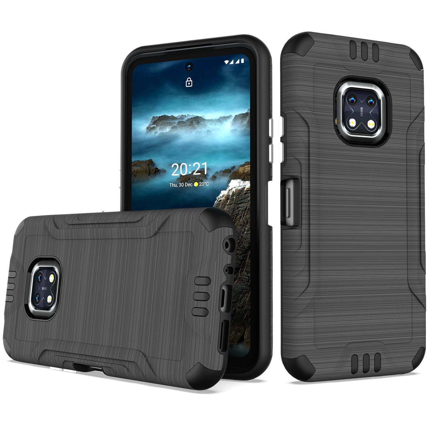 For Nokia XR20 Hybrid Dual Layer Slim Defender Armor Tuff Metallic Brush Texture Finishing Shockproof Hard PC + TPU Rubber Phone Case Cover