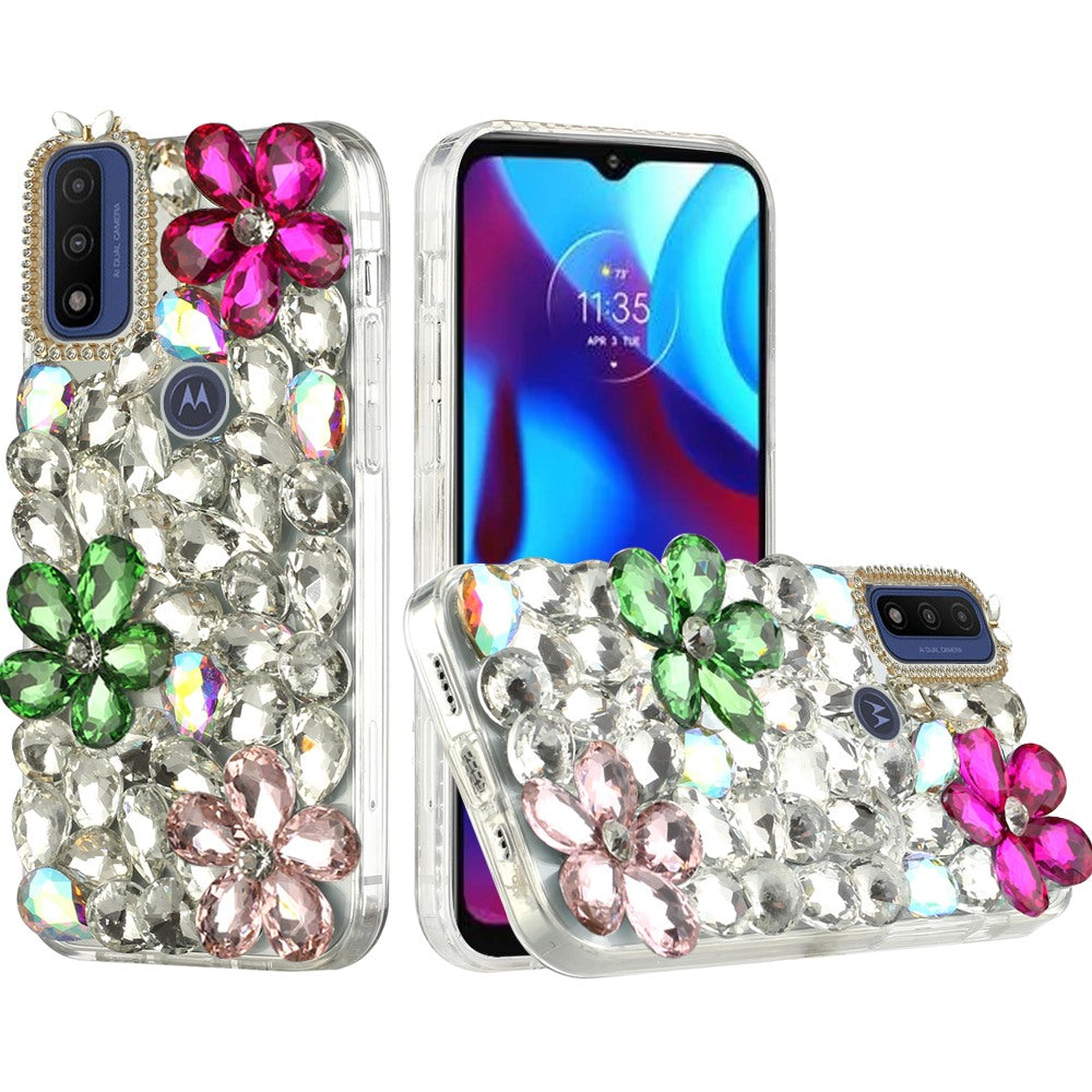 For Motorola Moto G Power 2022 Bling Clear Crystal 3D Full Diamonds Luxury Sparkle Transparent Rhinestone Hybrid Bumper Phone Case Cover