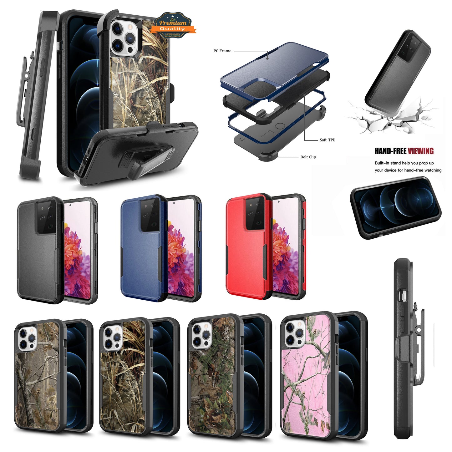 For Apple iPhone 11 (6.1") Hybrid Rugged Shockproof 3-Layer Military Durable Heavy Duty with 360 Swivel Belt Clip Kickstand & Holster Phone Case Cover