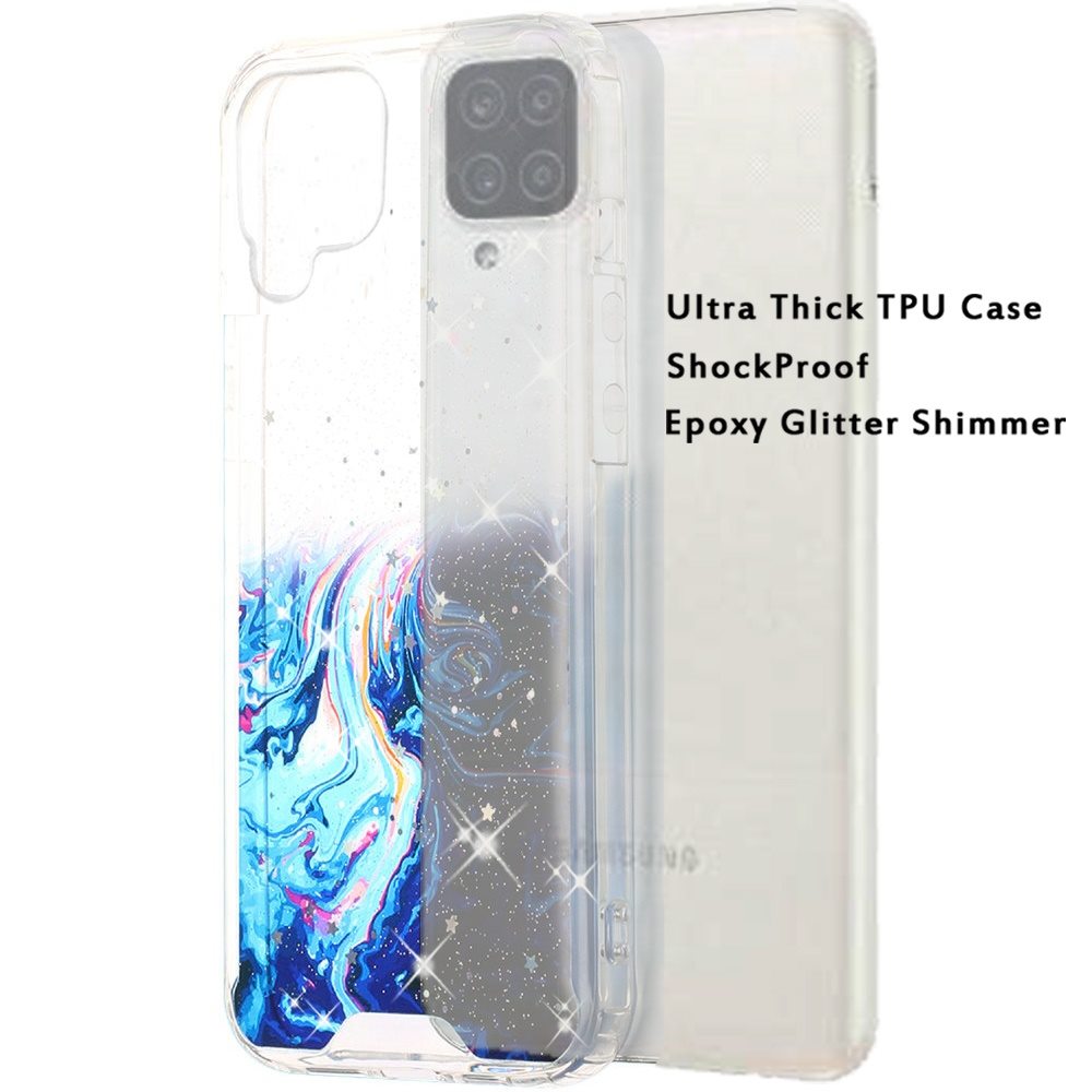 For Samsung Galaxy A42 5G Pattern Clear Design Transparent Glitter Bling Hybrid Plastic Hard Back TPU Bumper Rubber Phone Case Cover