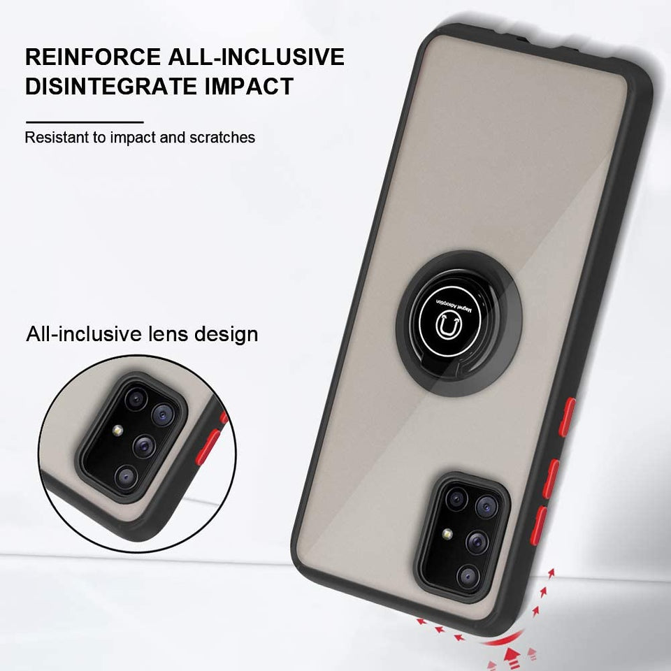 For Samsung Galaxy A33 5G Hybrid Protective PC TPU Shockproof with 360° Rotation Ring Metal Stand and Covered Camera Phone Case Cover