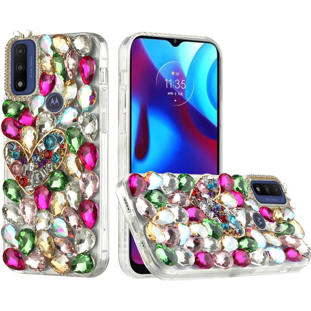 For Motorola Moto G Power 2022 Bling Clear Crystal 3D Full Diamonds Luxury Sparkle Transparent Rhinestone Hybrid Bumper Phone Case Cover