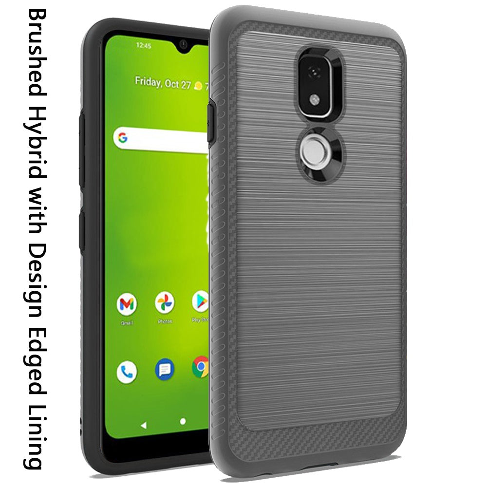 For Cricket Icon 3 (2021) Slim Protective Hybrid TPU 2-Piece Bumper Shockproof with Brushed Metal Texture Carbon Fiber Hard PC Back Phone Case Cover