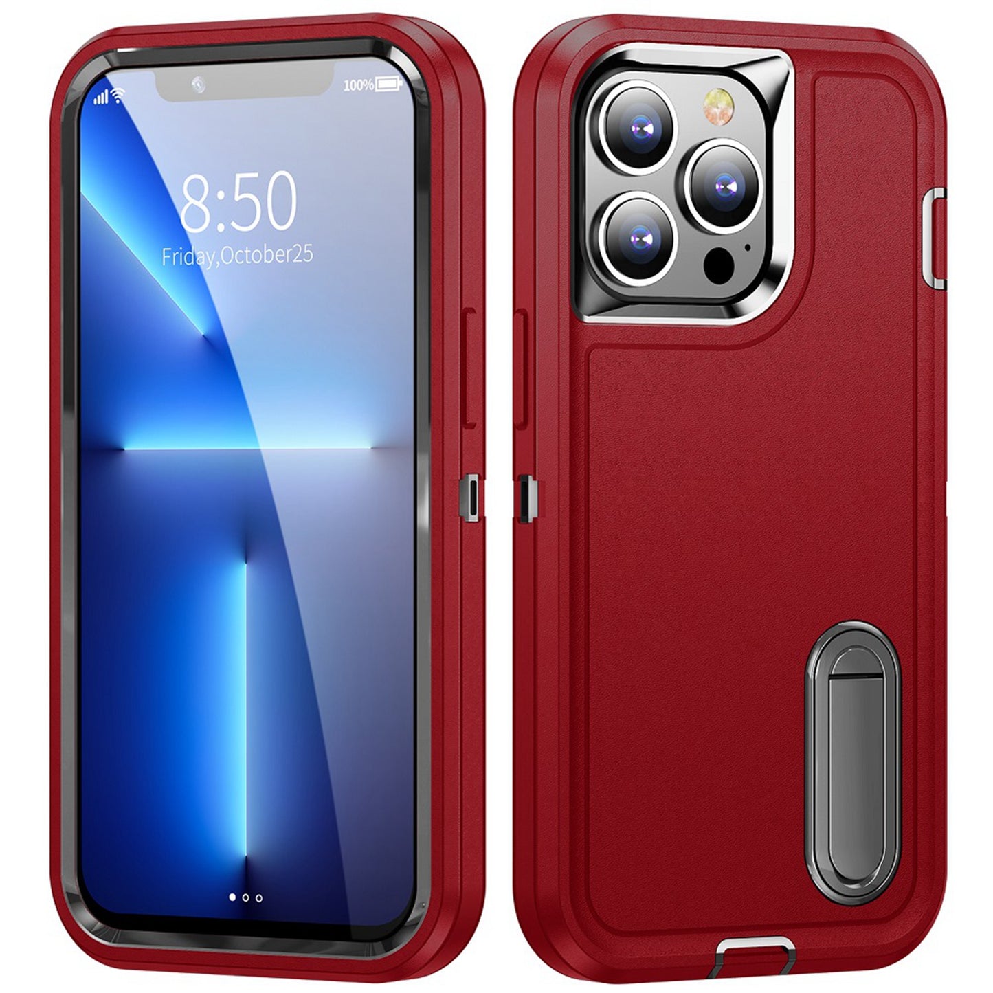 For Apple iPhone SE 3 (2022) SE/8/7 Hybrid 3 Layers 3in1 Hard PC Shockproof with Kickstand Heavy Duty TPU Rubber Phone Case Cover