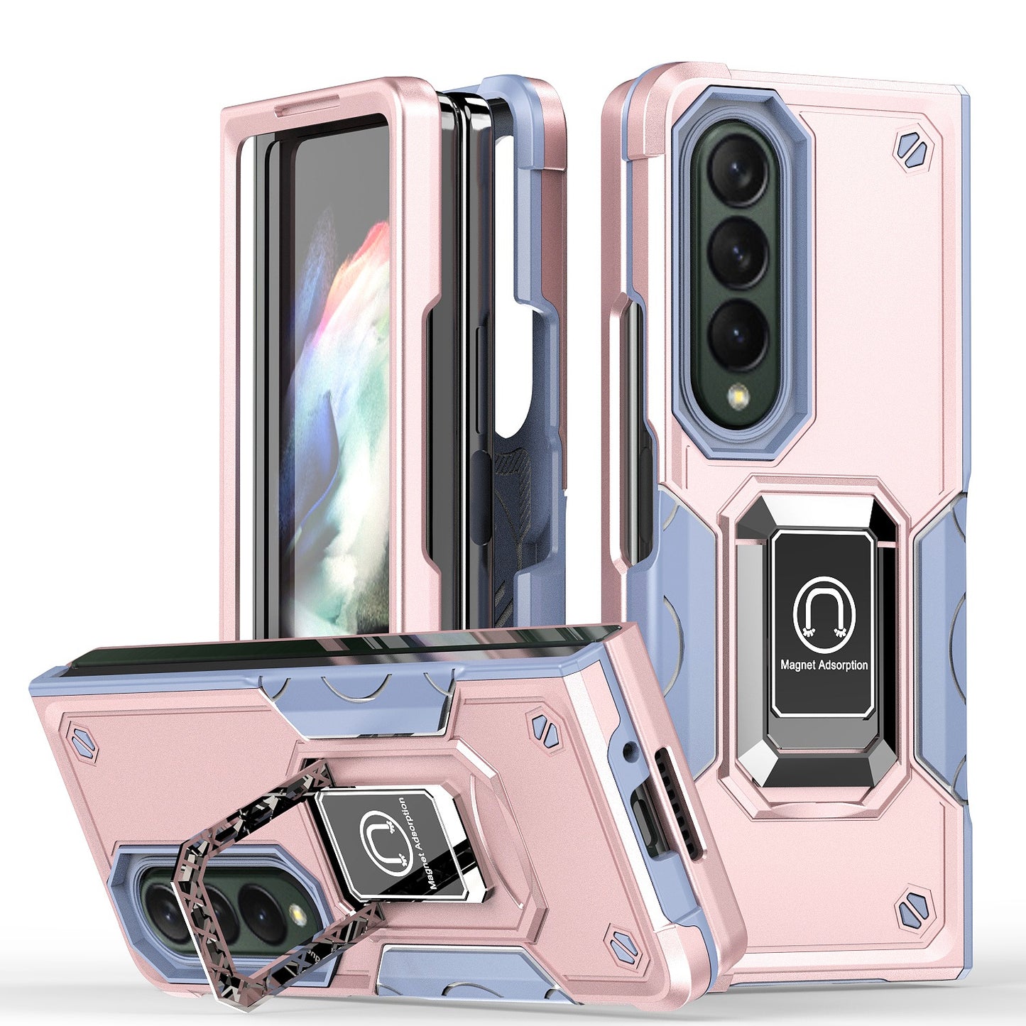 For Samsung Galaxy Z Fold 4 5G Hybrid Cases with Magnetic Ring Holder Kickstand Heavy Duty Rugged Silicone Shockproof Phone Case Cover