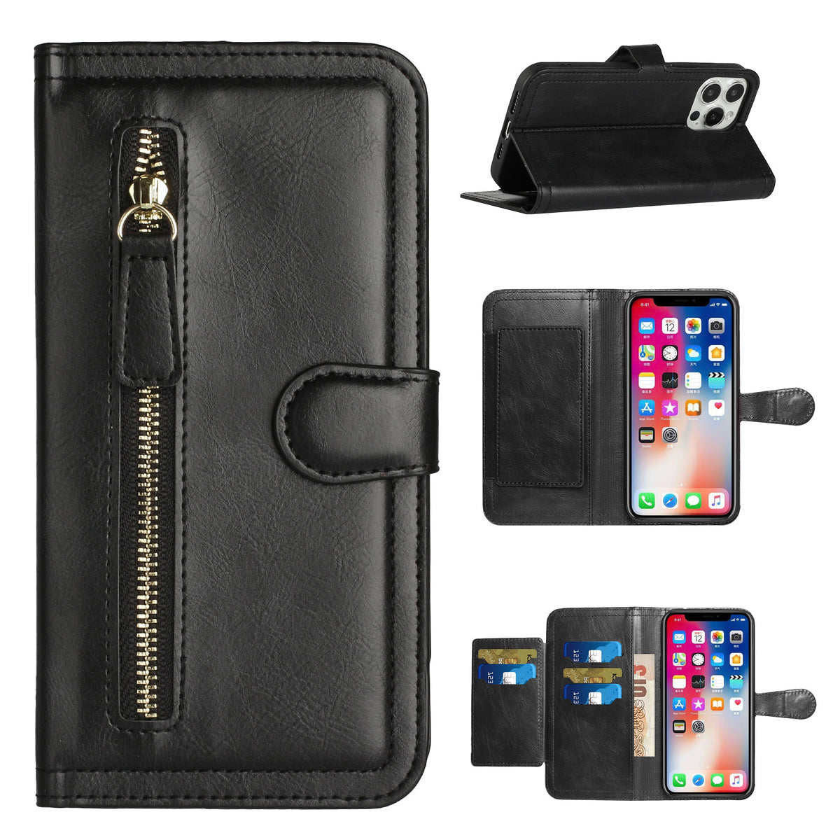 For Samsung Galaxy A23 5G Multi Credit Card Holder Zipper Storage PU Leather Wallet Pockets Double Flap Pouch Flip Stand Phone Case Cover