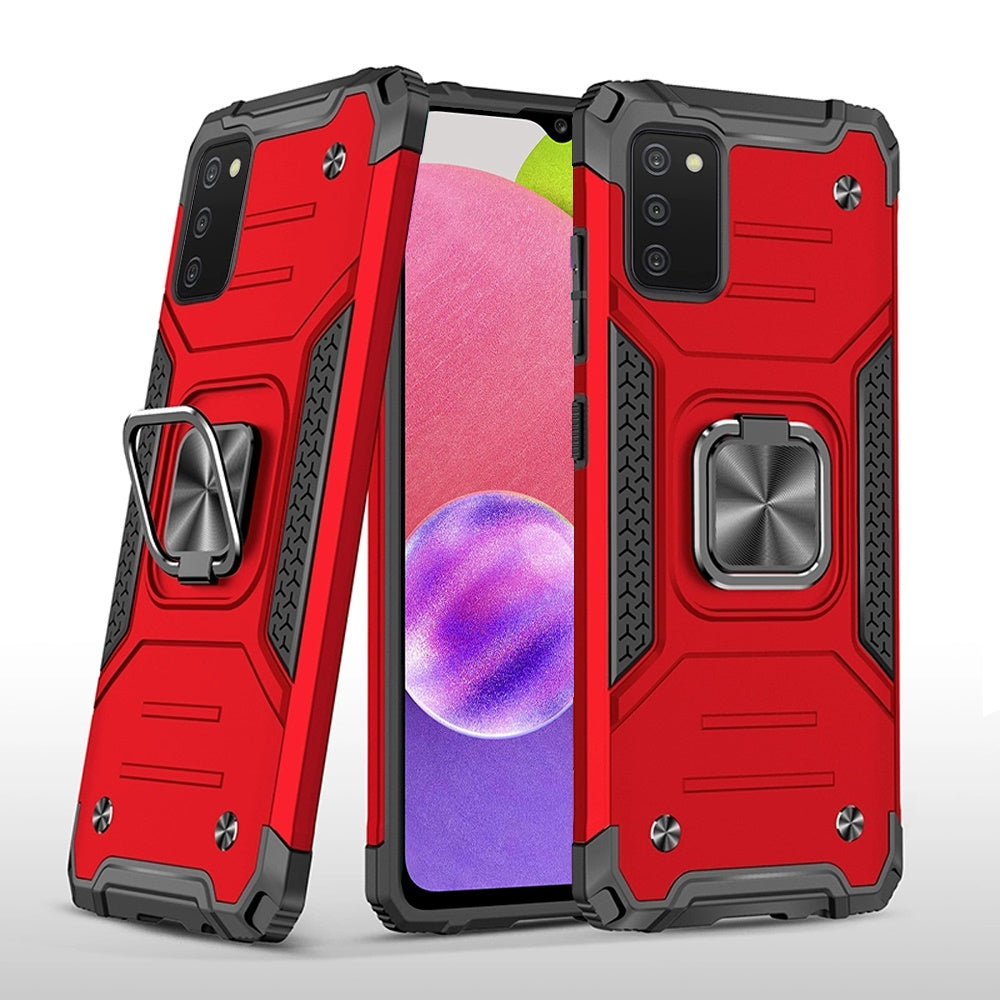 For Samsung Galaxy A03S Armor Hybrid with Ring Holder Kickstand TPU Shockproof Heavy-Duty Durable Rugged Dual Layer Phone Case Cover