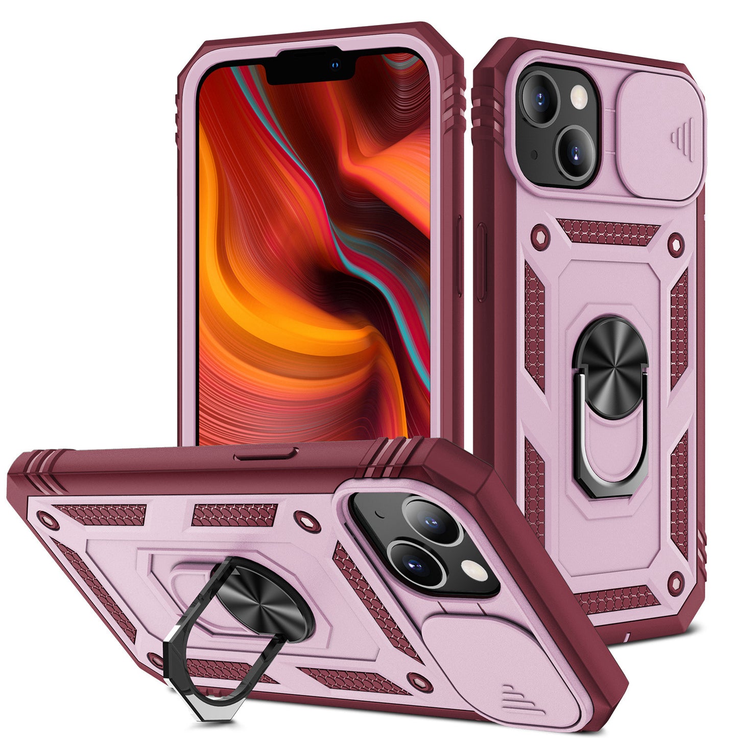 For Apple iPhone 13 Pro Max (6.7") Hybrid Built-in 360° Rotate Magnetic Ring Stand with Camera Protection Heavy Duty Phone Case Cover