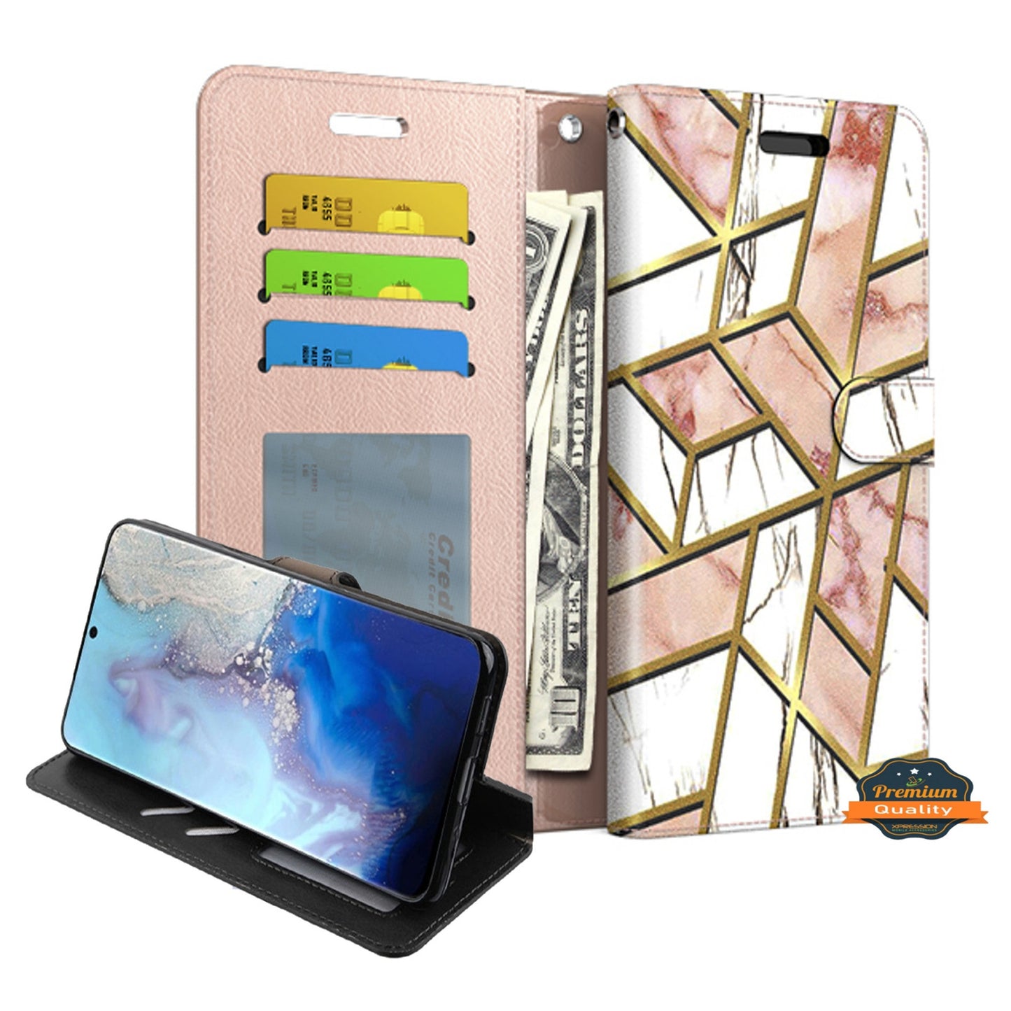 For Samsung Galaxy A13 5G Wallet PU Leather Pouch with Credit Card Slots ID Money Pocket, Stand & Strap Flip Pouch Protective Phone Case Cover