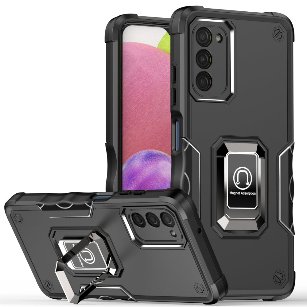 For Samsung Galaxy A03S Hybrid Hard PC Soft TPU Bumper with Magnetic Ring Stand Holder Military-Grade Drop Protection Phone Case Cover
