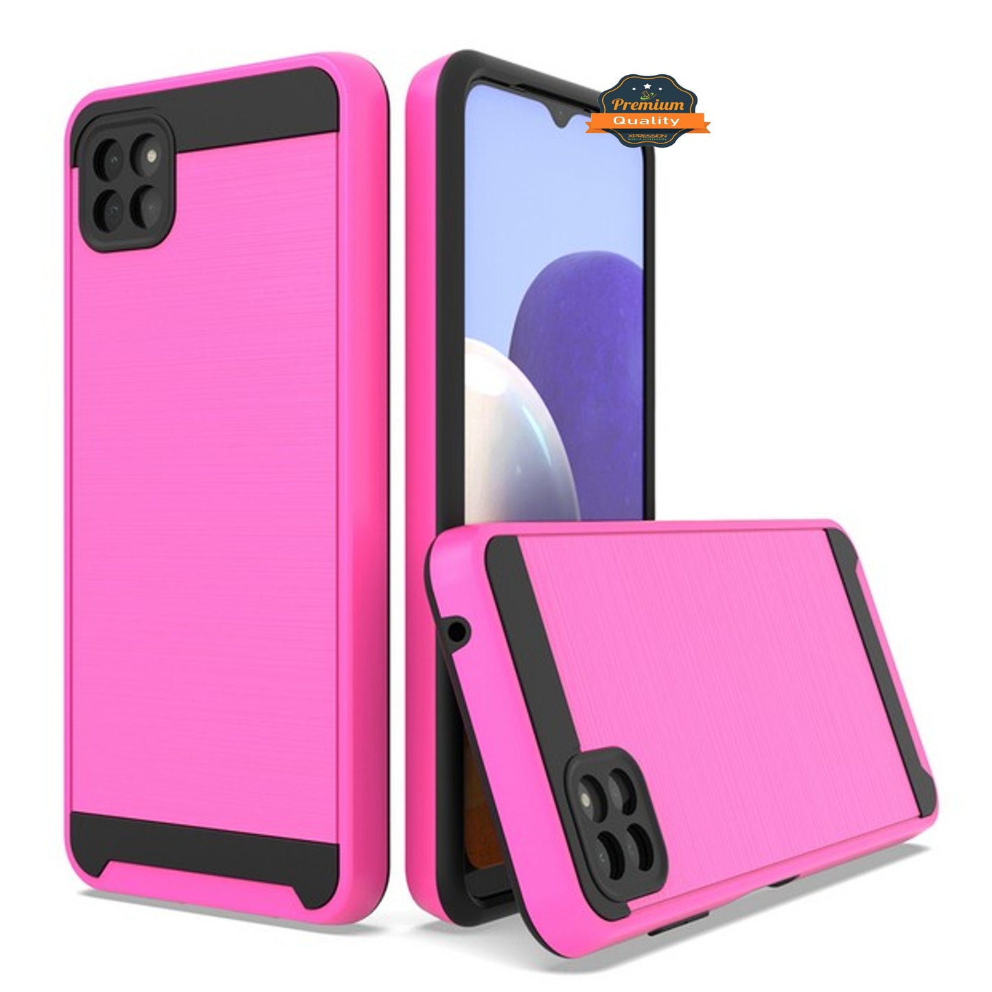 For Samsung Galaxy A22 5G Slim Rugged TPU + Hard PC Brushed Metal Texture Hybrid Dual Layer Defender Armor Shock Absorbing Phone Case Cover