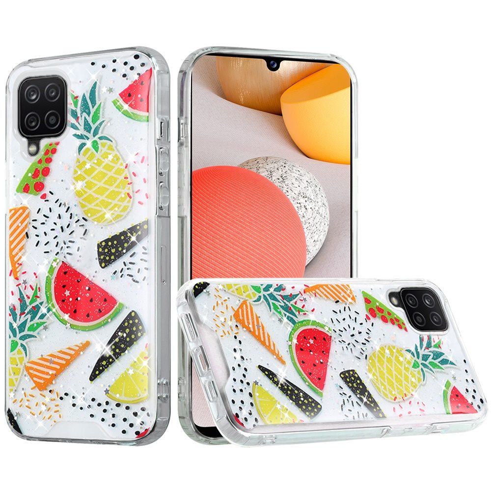 For Samsung Galaxy A42 5G Pattern Clear Design Transparent Glitter Bling Hybrid Plastic Hard Back TPU Bumper Rubber Phone Case Cover