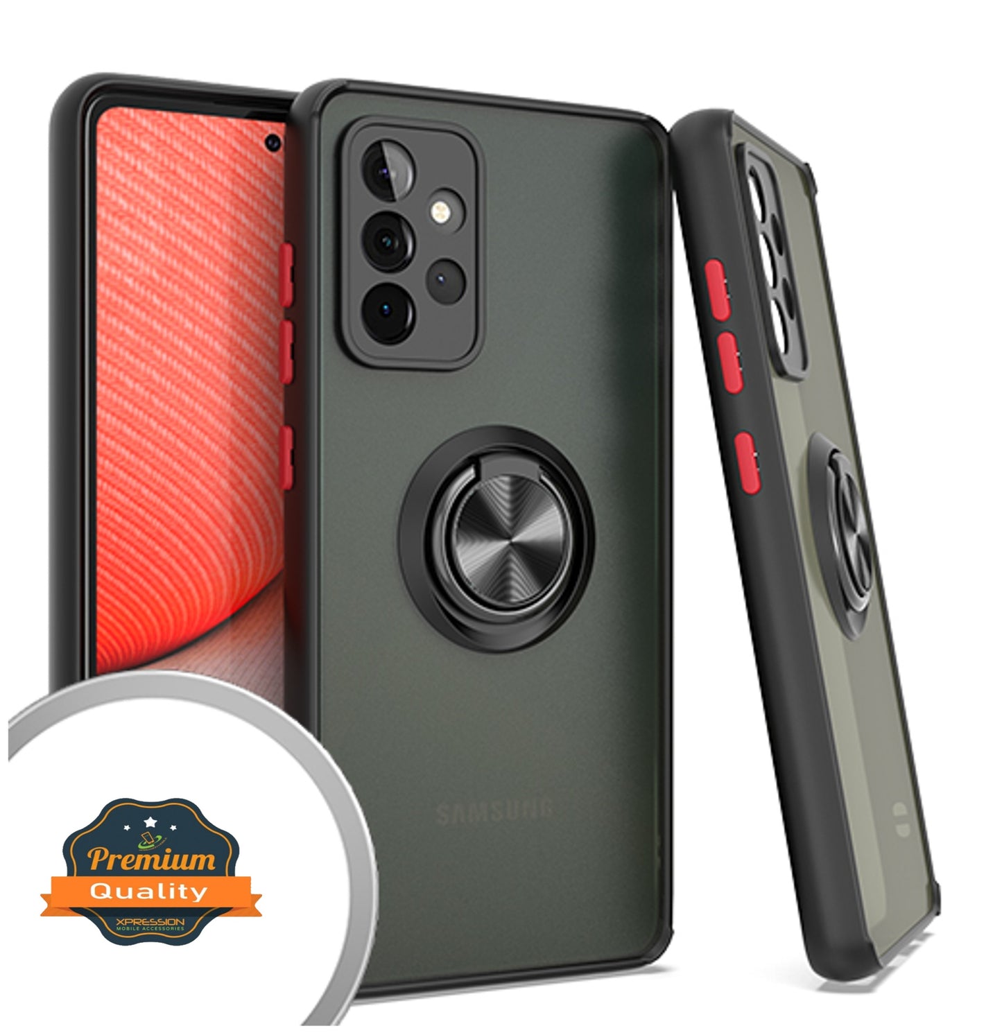For Samsung Galaxy A13 5G Finger Ring Stand Holder Kickstand Hybrid Frosted Matte Silicone TPU Hard PC Frame Shock-Absorption Phone Case Cover