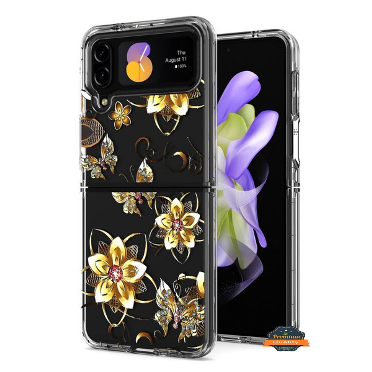 For Samsung Galaxy Z Flip 4 5G Hybrid Trendy Image Patterns Design Transparent Hard Back Shockproof TPU Rubber Phone Case Cover