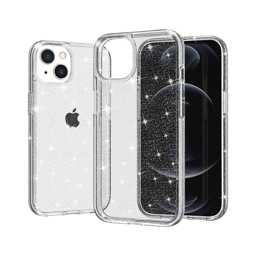 For Samsung Galaxy A03S Transparent Crystal Glitter Shiny Sparkle Bling Sjiny TPU Rubber Hard PC Back Hybrid Armor Frame Phone Case Cover