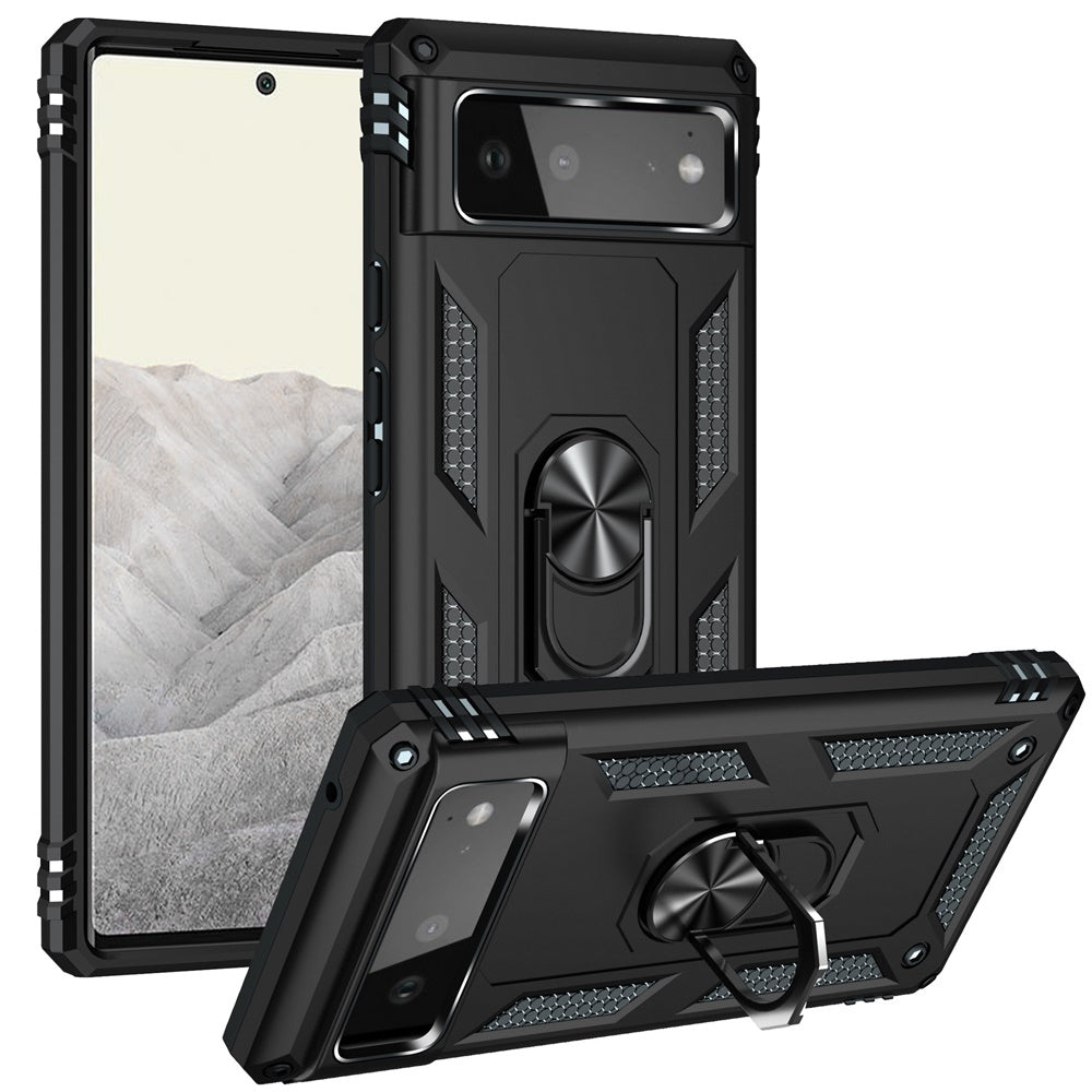 For Google Pixel 6 / Pro Hybrid Durable Dual Layer with 360 Degree Rotatable Ring Stand Holder Kickstand Fit Magnetic Car Mount Phone Case Cover