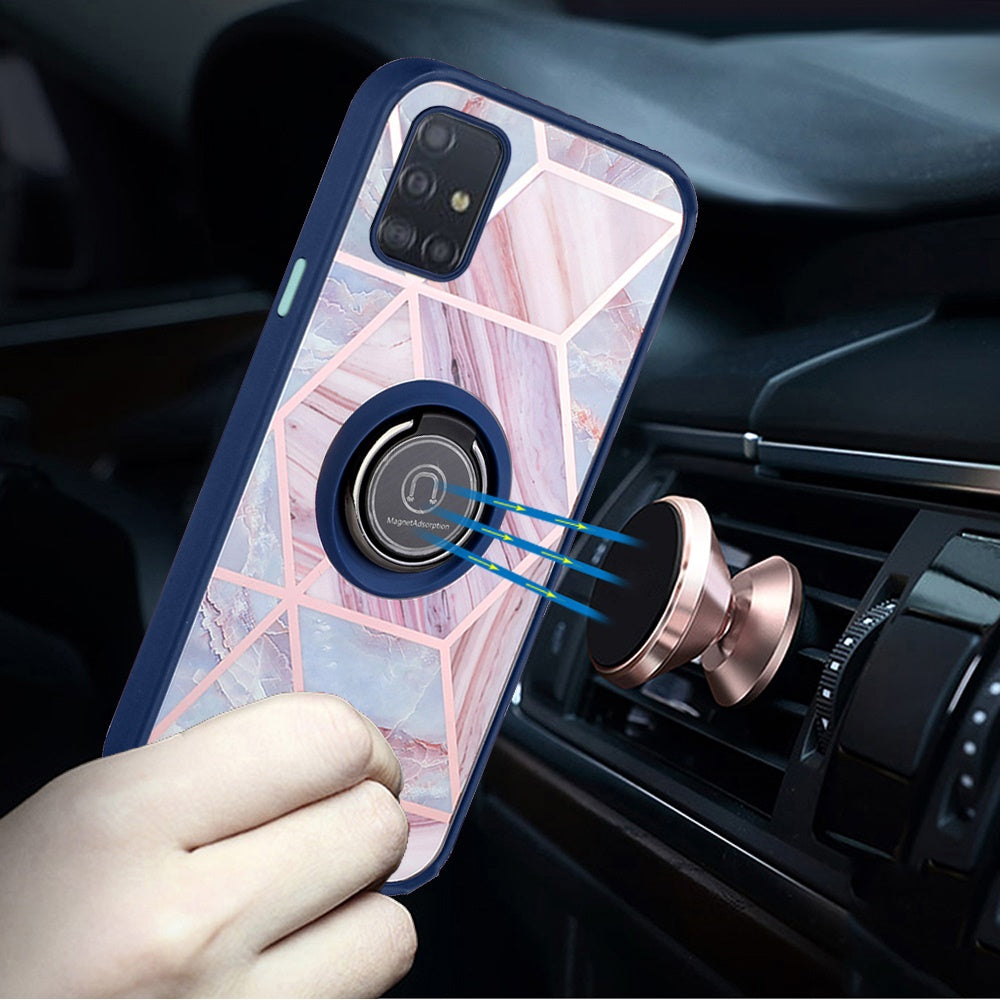 For Samsung Galaxy A71 5G Unique Marble Design with Magnetic Ring Kickstand Holder Hybrid TPU Hard Shockproof Armor Phone Case Cover