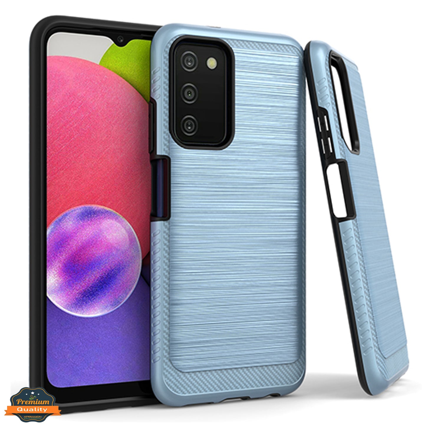 For Samsung Galaxy A03s (2022) Armor Brushed Texture Rugged Carbon Fiber Design Shockproof Dual Layers Hard PC + TPU Protective Phone Case Cover