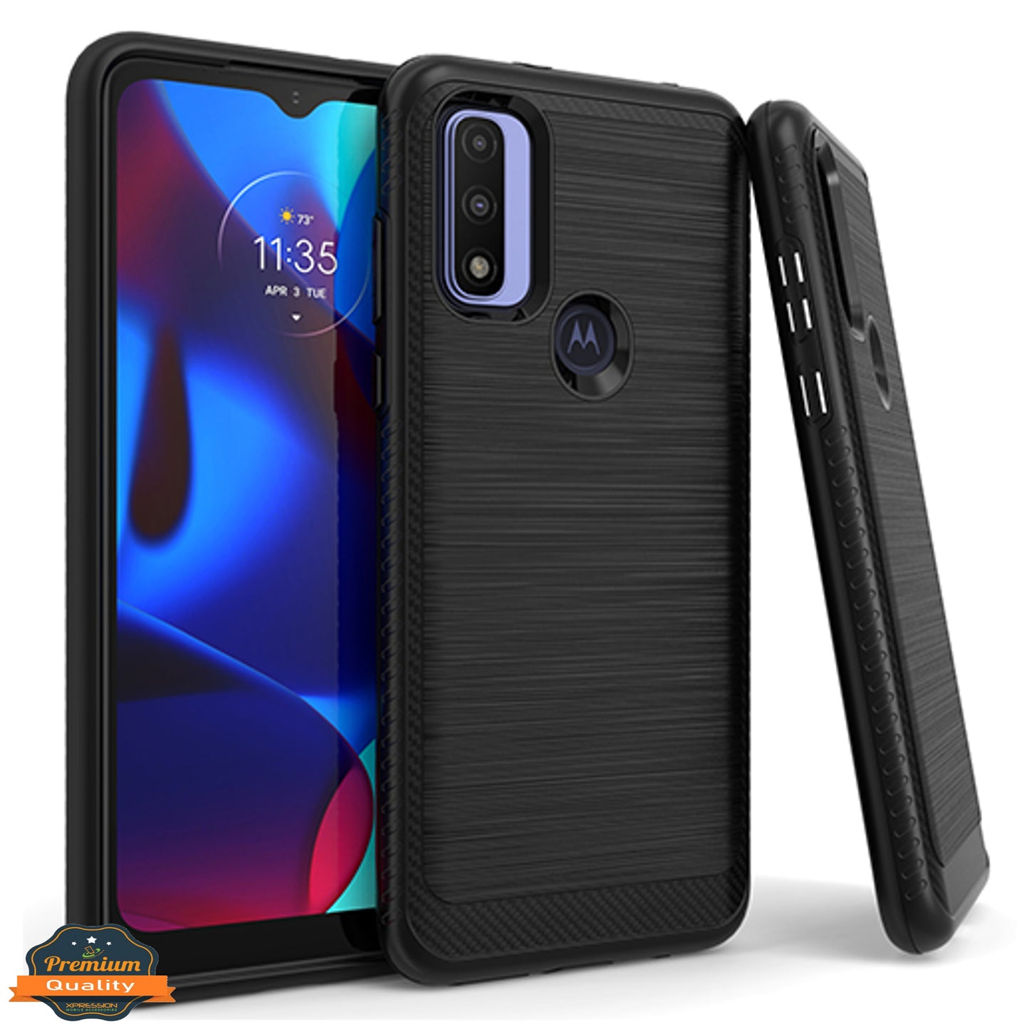 For Motorola Moto G Power 2022 (6.5") Armor Brushed Texture Rugged Carbon Fiber Design Shockproof Dual Layers Hard PC + TPU Phone Case Cover