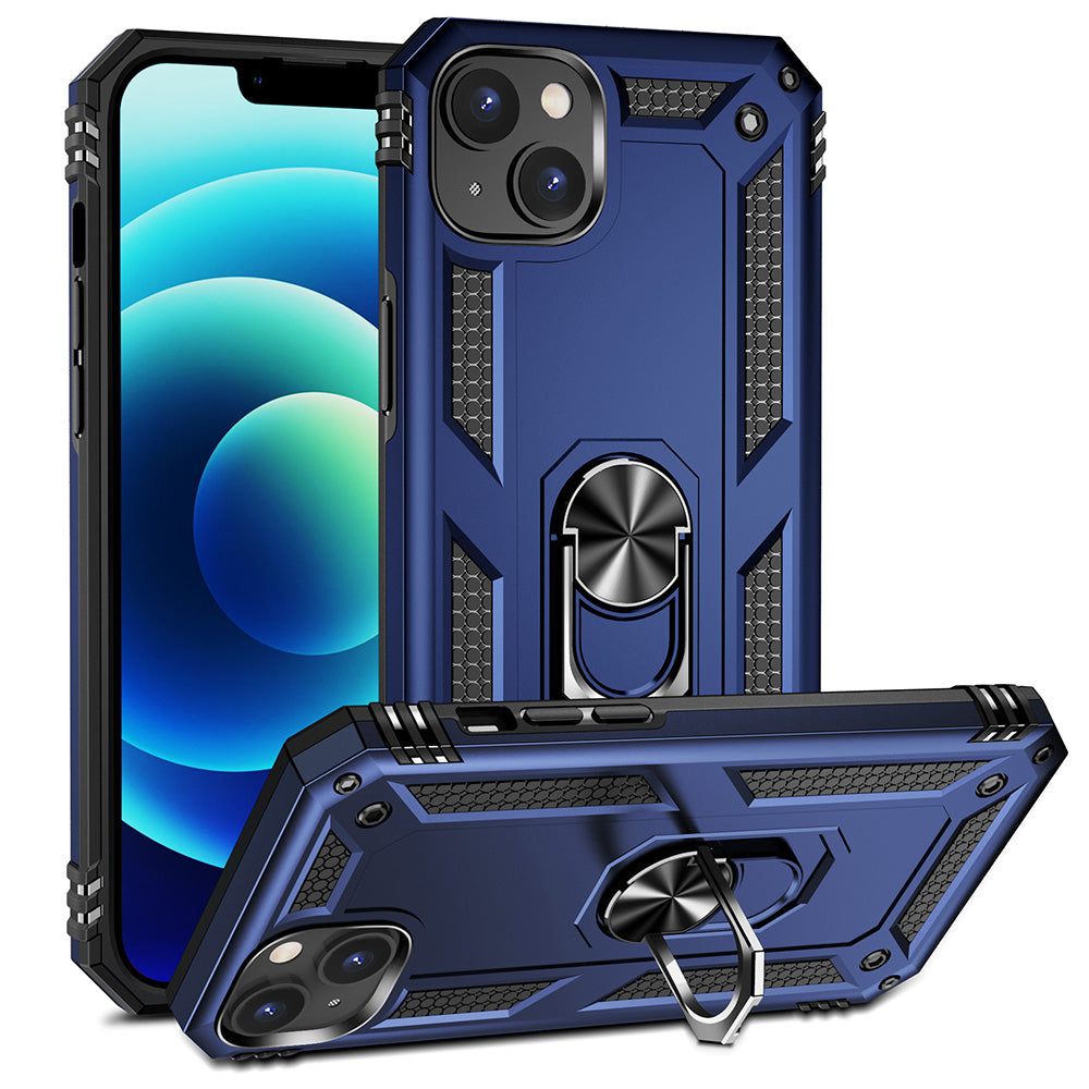 For Apple iPhone 14 Plus (6.7") Military Grade Heavy Duty Armor Hybrid with Ring Kickstand Finger Loop Stand Phone Case Cover