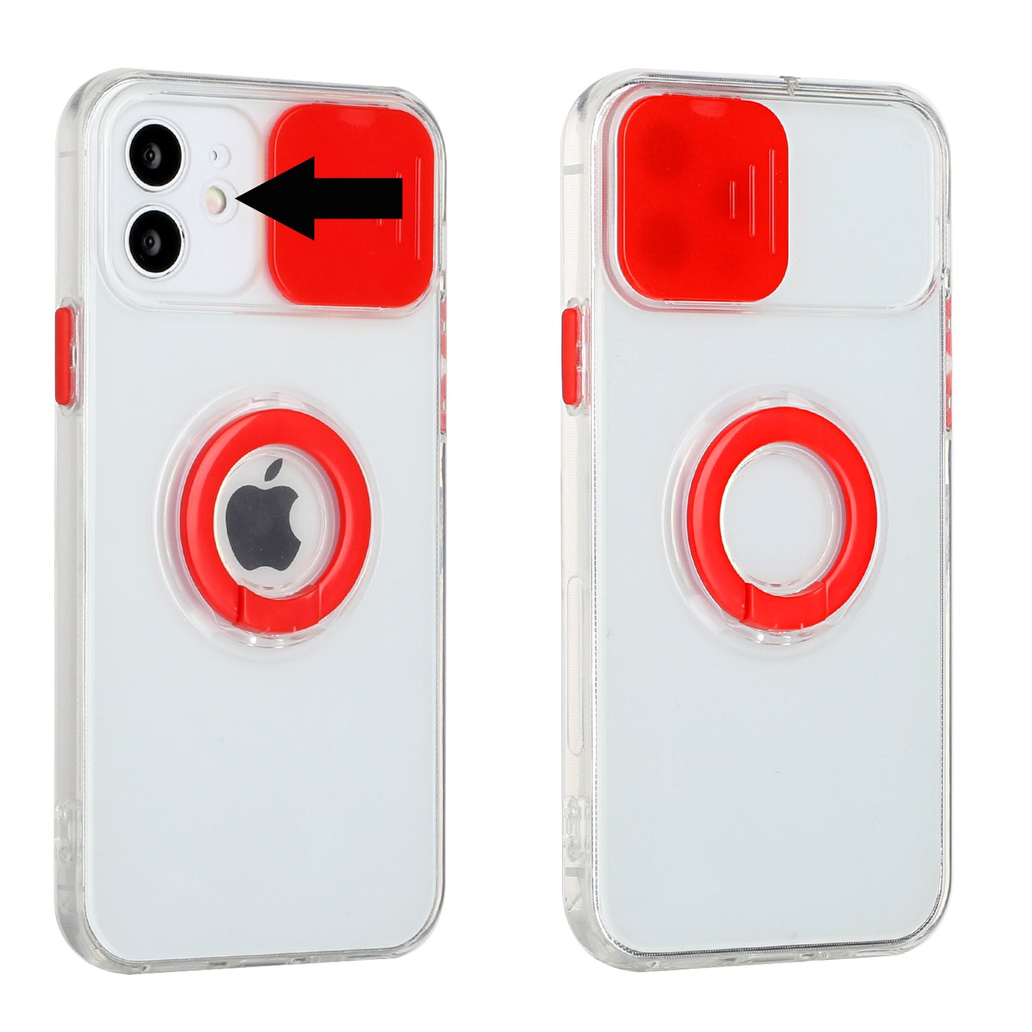 For Apple iPhone 13 Pro Max (6.7") Transparent Cases with Ring Stand & Camera Window, Slide Lens Protection Hybrid Shockproof Phone Case Cover
