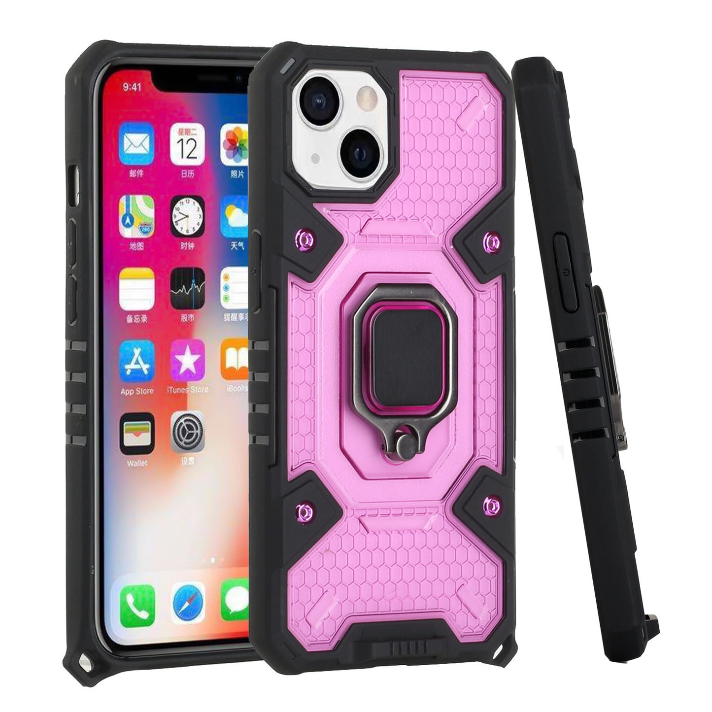 For Apple iPhone 13 Pro Max (6.7") Clear Silicone Shockproof Tuff Hybrid Protection Cover Transparent TPU with Magnetic Ring Kickstand Phone Case Cover