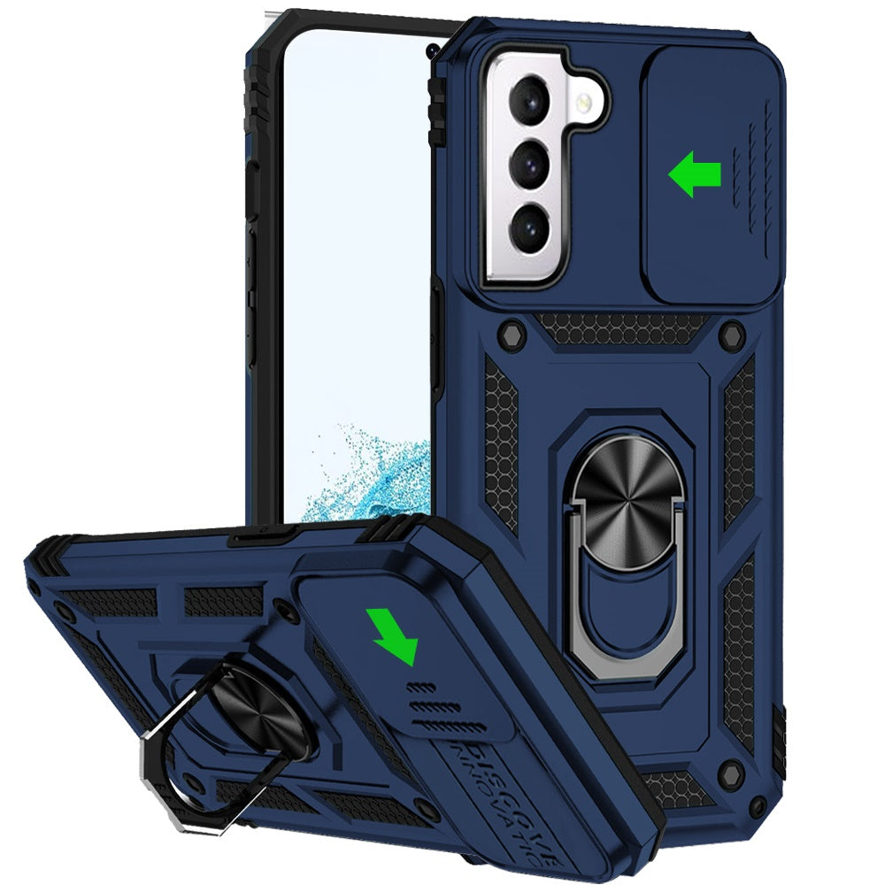 For Samsung Galaxy S22 /Plus Ultra Hybrid Case with Camera Lens Protection & 360° Rotate Ring Kickstand, Soft Edge TPU Hard Bumper Phone Case Cover