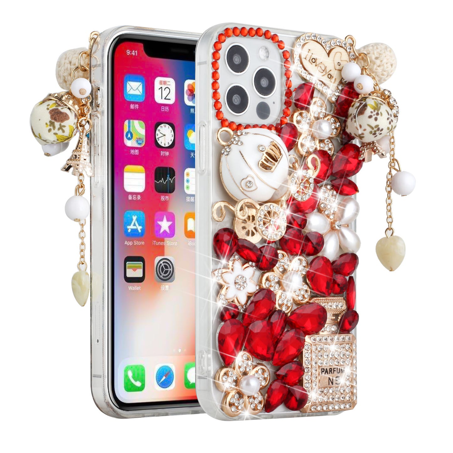 For Apple iPhone 11 (6.1") Bling Clear Crystal 3D Full Diamonds Luxury Sparkle Rhinestone Hybrid Protective Phone Case Cover