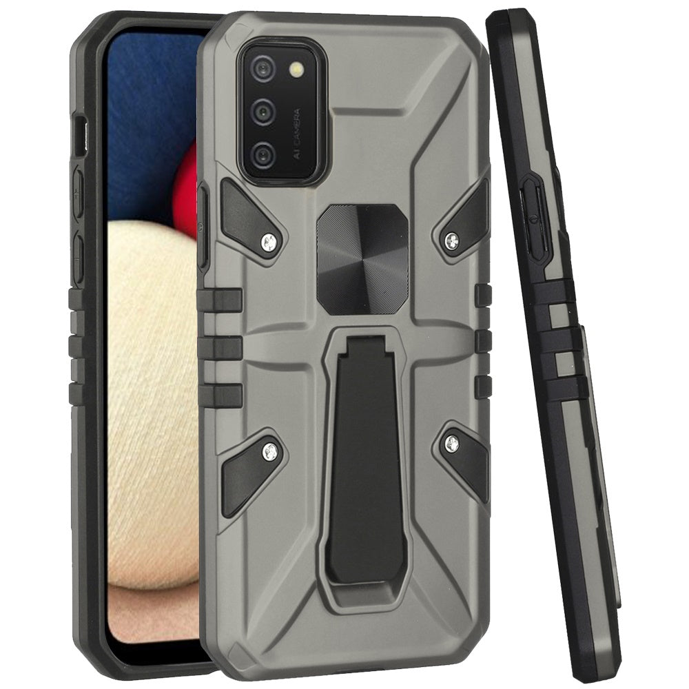 For Samsung Galaxy A02S Armor Kickstand Case Hybrid Heavy Duty Silicone Bumper with Magnetic Function Shockproof Hard Phone Case Cover