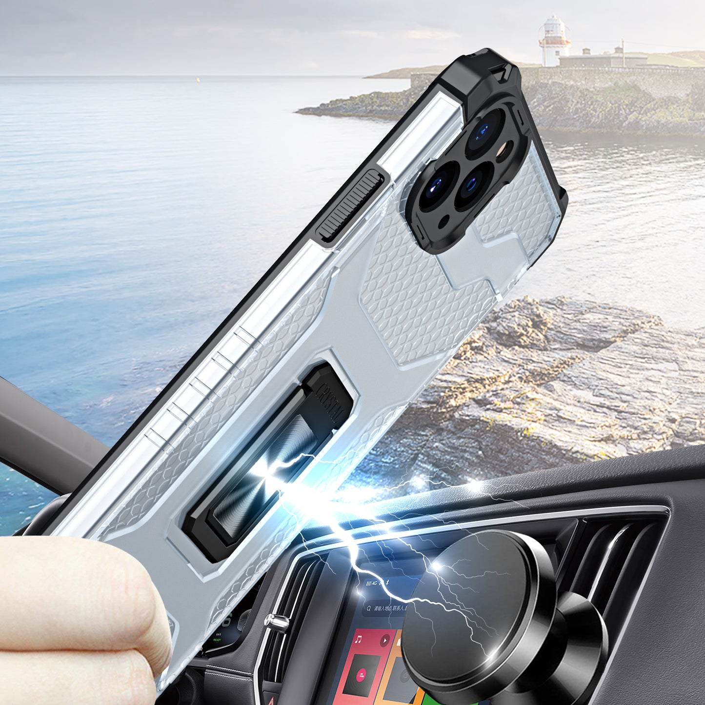 For Samsung Galaxy A02S Transparent 360 Rotation Built-in Magnetic Ring Kickstand Holder Hybrid Rugged Armor Bumper Phone Case Cover