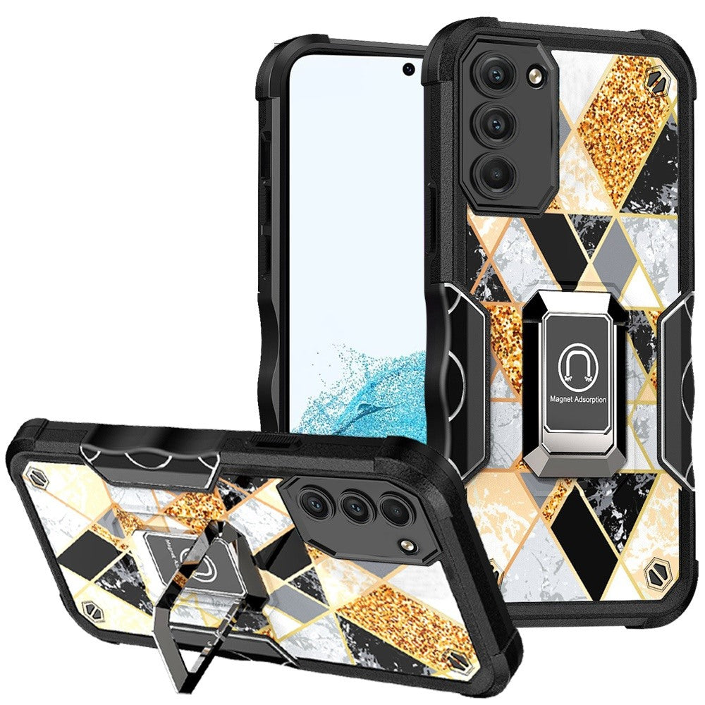 For Samsung Galaxy S22 /Plus Ultra Marble IMD Design Hybrid Armor with Magnetic Ring Stand Heavy Duty Rugged Shockproof Phone Case Cover