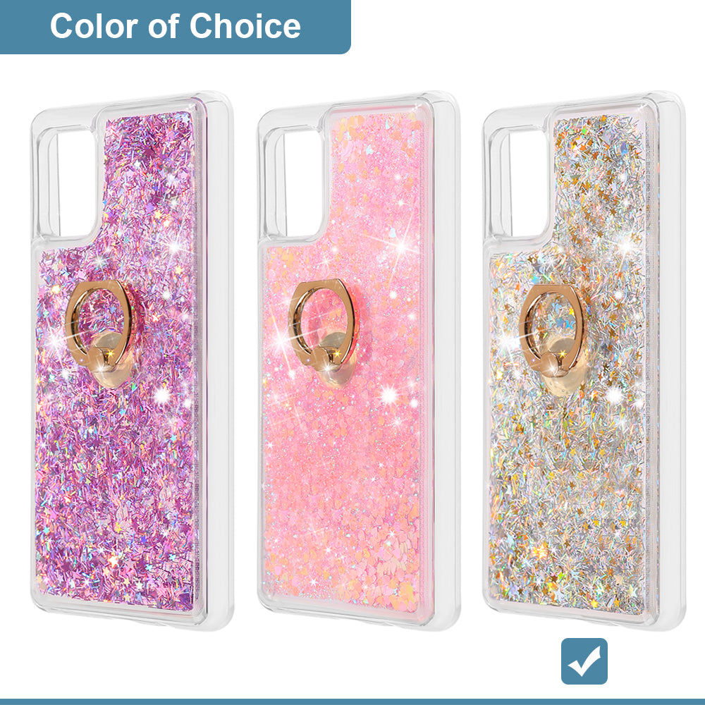 For Samsung Galaxy A22 5G Hybrid Glitter Luxury Bling Sparkling Liquid Quicksand Glittering Sparkle TPU Rubber PC with Ring Stand Holder Kickstand Phone Case Cover