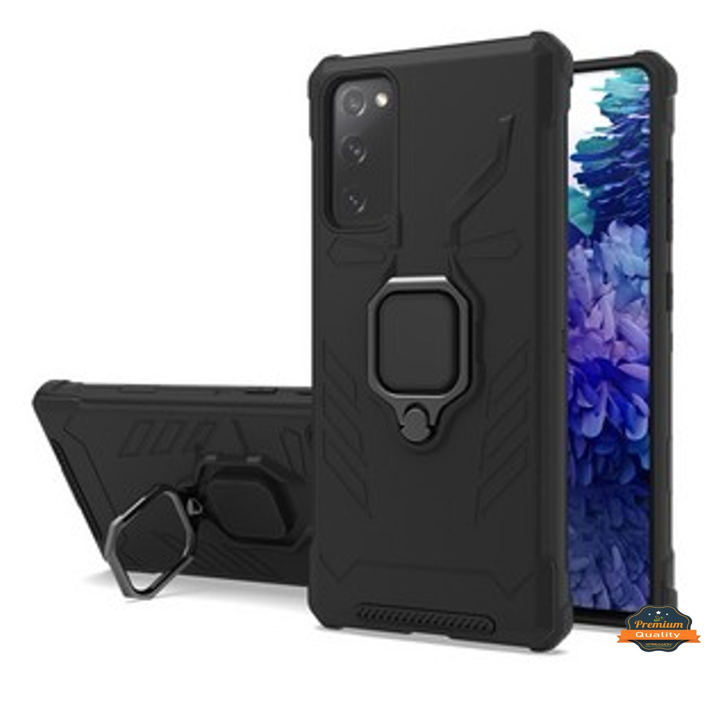 For Samsung Galaxy S20 FE /Fan Edition Shock-Proof Case with Kickstand Ring Holder Texture Rugged Hybrid Dual Layer Phone Case Cover