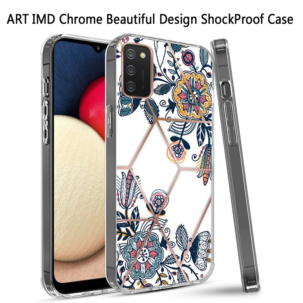 For Samsung Galaxy A02S Fashion Art Floral IMD Design Beautiful Flower Pattern Hybrid Protective Hard PC Rubber TPU Slim Back Phone Case Cover