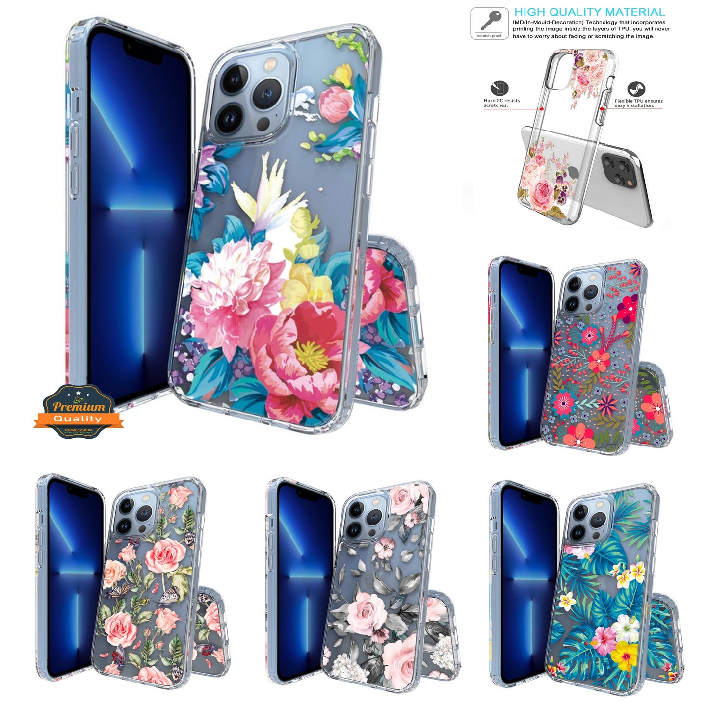 For Samsung Galaxy A03 Core Floral Patterns Design Transparent Silicone Shock Absorption Bumper Slim Hard PC Back Phone Case Cover