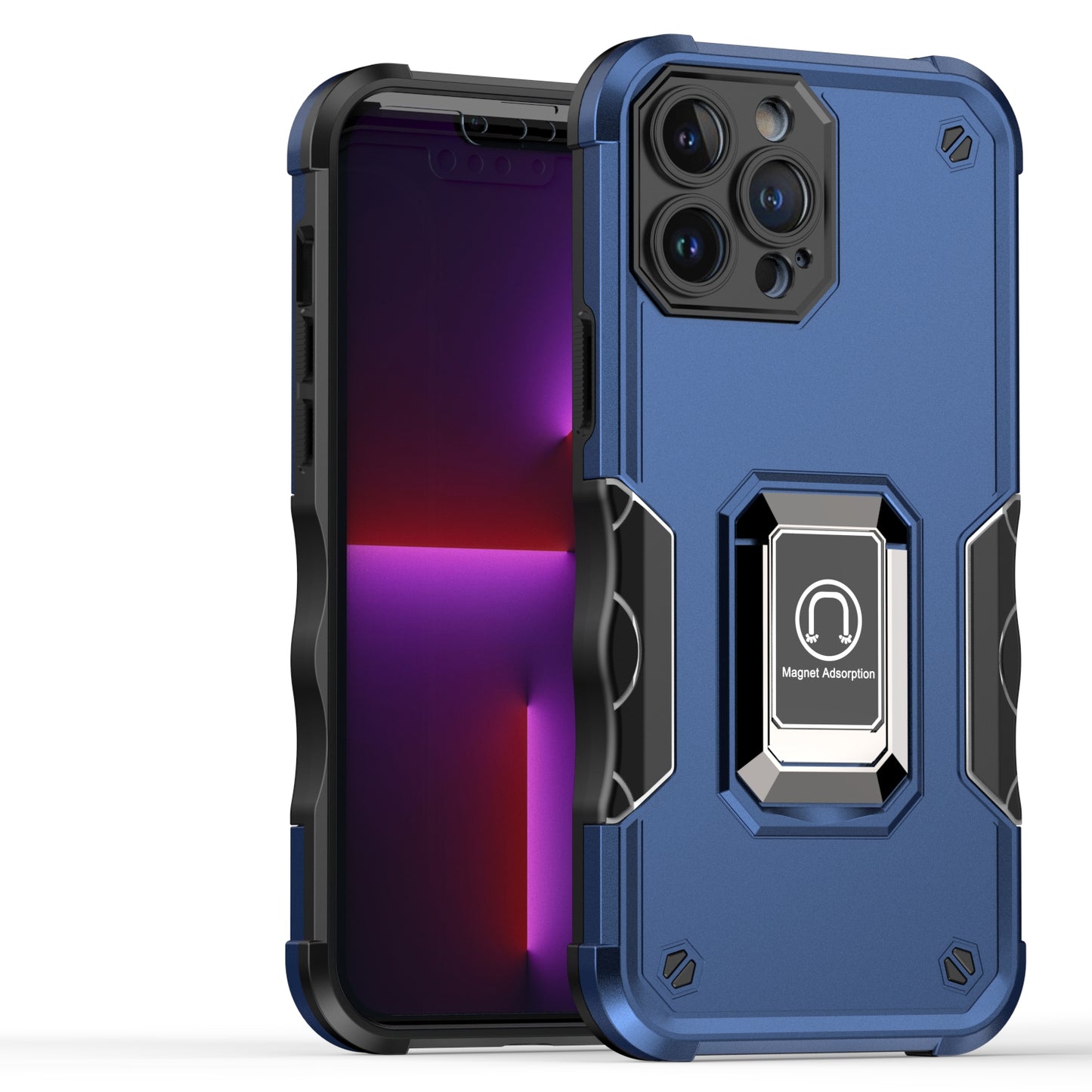 For Apple iPhone 13 Pro Max Hybrid Cases with Magnetic Ring Holder Stand Kickstand Heavy Duty Rugged Silicone Shockproof Phone Case Cover