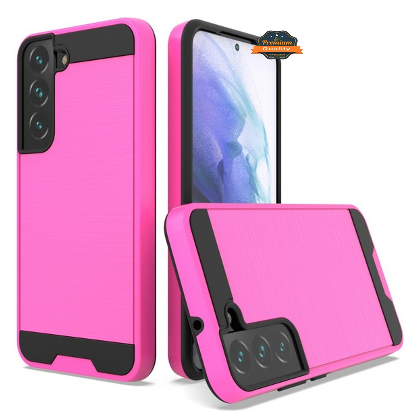 For Samsung Galaxy S23 /Plus /Ultra Slim Fit Rugged TPU + Hard PC Brushed Metal Texture Hybrid Dual Layer Armor Shockproof Phone Case Cover