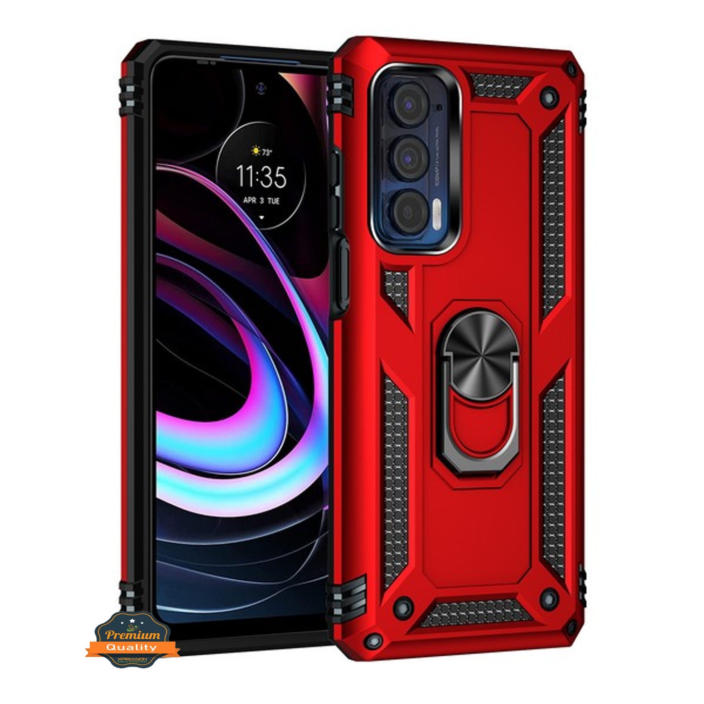 For Motorola Edge 2021 Shockproof Hybrid Dual Layer PC + TPU with Rotating Ring Stand Metal Kickstand Heavy Duty Armor Shell Phone Case Cover