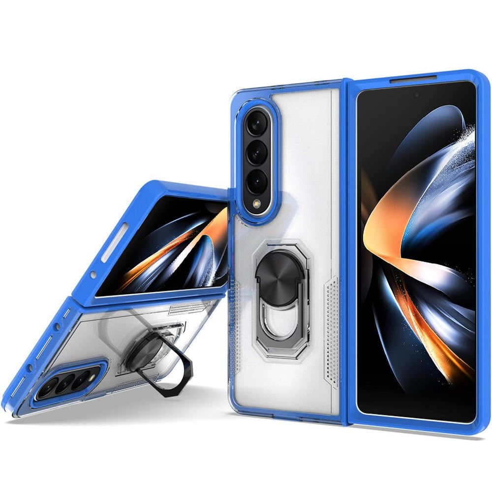 For Samsung Galaxy Z Fold 4 Clear Transparent Armor Defender Shockproof Hybrid with Ring Holder Kickstand Phone Case Cover