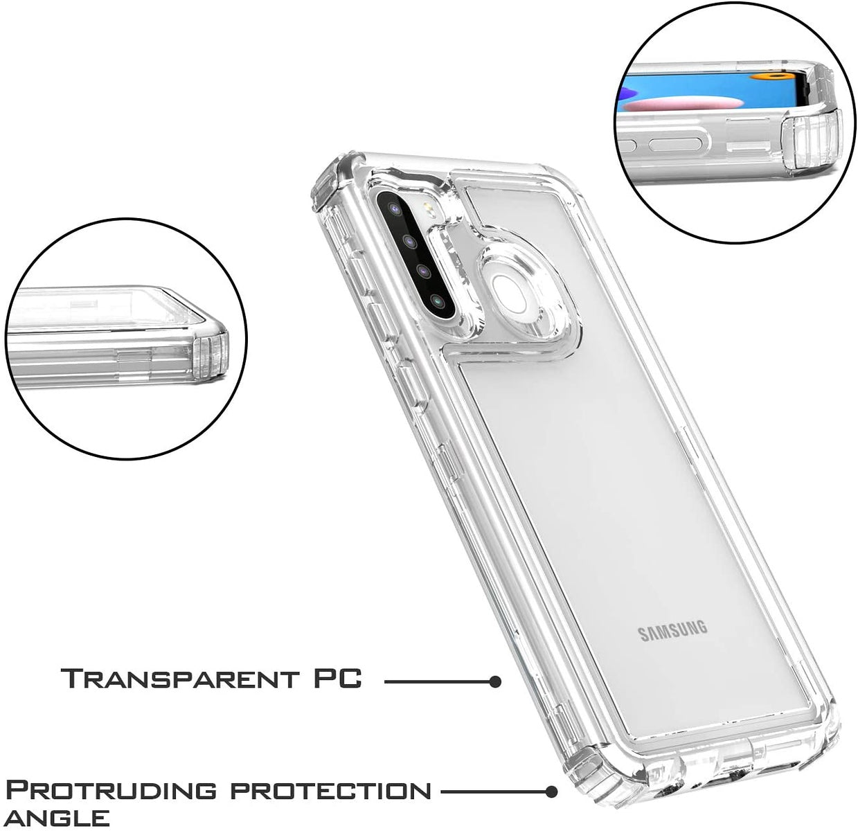 For Samsung Galaxy A22 5G Transparent 3 Layer Heavy Duty Rugged Full Body Shockproof Hybrid Hard PC + TPU Bumper Protective Phone Case Cover