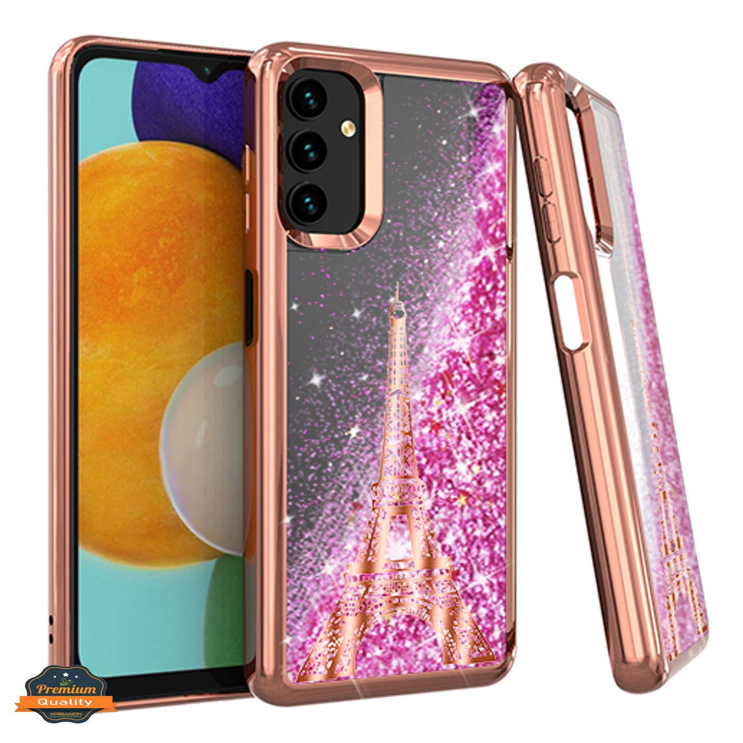 For Samsung Galaxy A13 5G Quicksand Liquid Glitter Bling Flowing Sparkle Fashion Hybrid TPU and Chrome Plating Hard PC Phone Case Cover