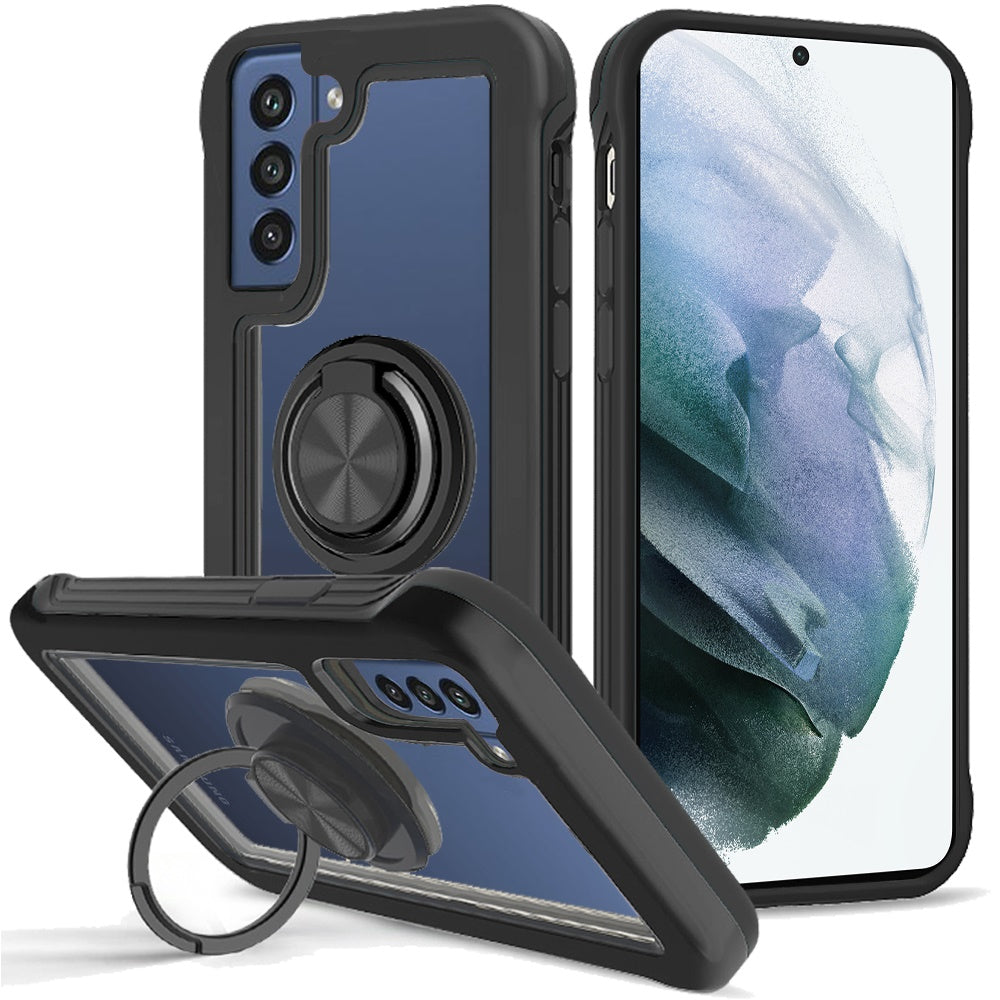 For Samsung Galaxy A03S Transparent Magnetic Ring Stand Hybrid 360 Degree Rotation Kickstand Armor Bumper Defender Phone Case Cover